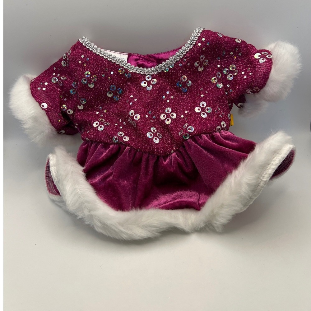 Build-A-Bear Ice Skater Dress Burgundy Sequins Fur Trim